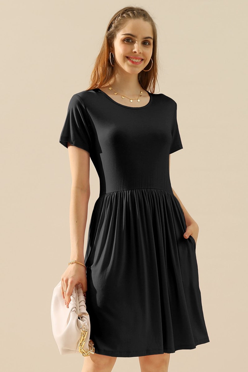 Women's A-Line Dress - Short Sleeve - Crew Neck - Flattering Fit - Casual Everyday Wear