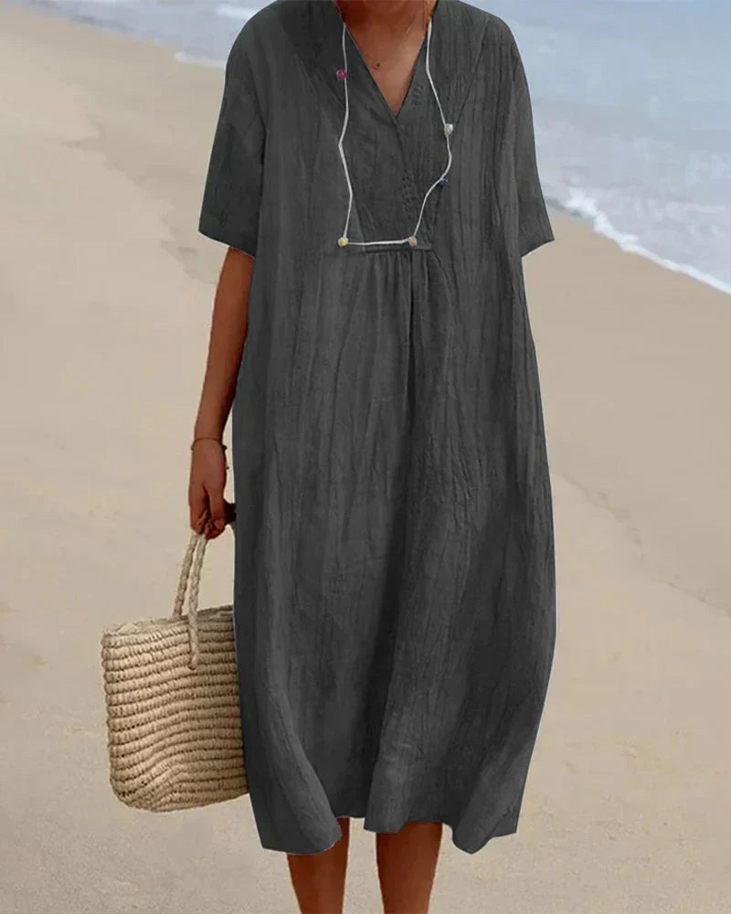 Elegant Women's Summer Dress - Mid Sleeve - MIdi Length