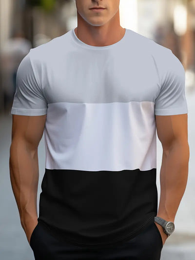 Men’s Color Block T-Shirt - Crew Neck - Short Sleeve - Casual Breathable Fit