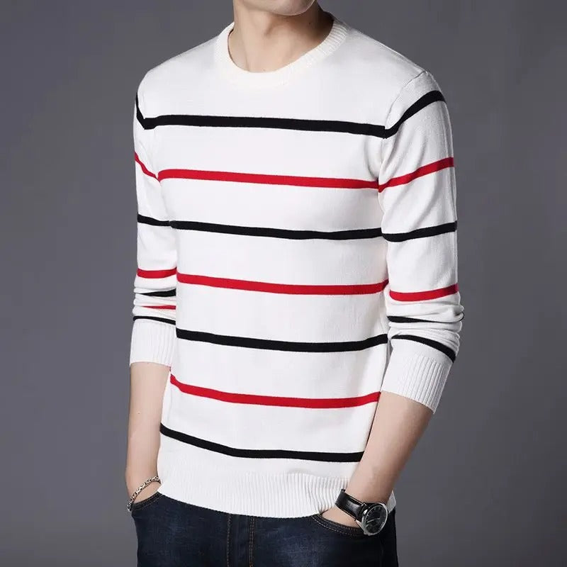 Men's color block striped long sleeve shirt