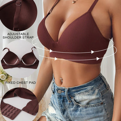 Women’s Push-Up Bra – Slim Fit – Plunge Neckline – Ribbed Texture – Breathable Blend