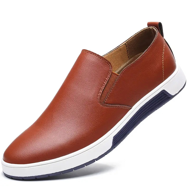 Men’s Slip-On Shoes - Leather - Flat Heel - Rubber Sole - Casual Comfortable Wear