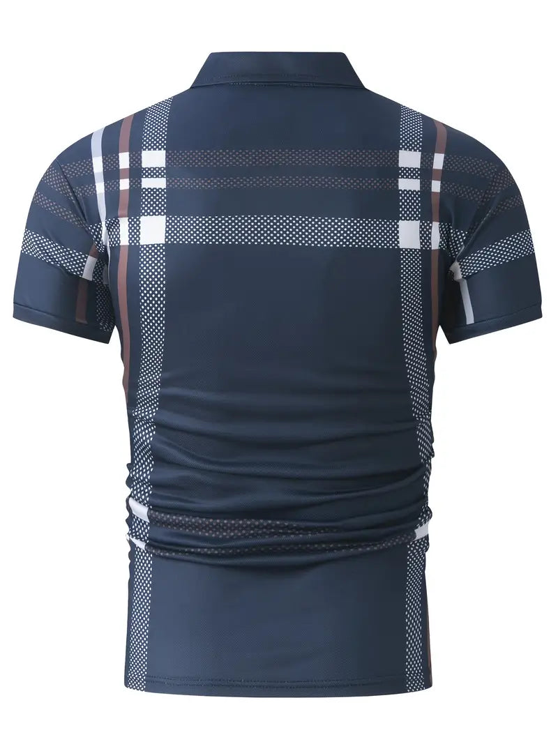 Men’s Polo Shirt - Plaid Pattern - Slim Fit - Short Sleeve Classic Casual Wear