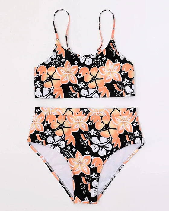Women’s Bikini Set – High Waisted – Tank Style Top – Floral Print – Breathable Blend