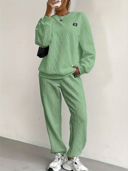 Women’s Lounge Set – Cable Knit – Relaxed Fit – Ribbed Cuffs – Full Length Cozy Wear