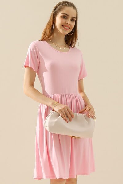 Women's A-Line Dress - Short Sleeve - Crew Neck - Flattering Fit - Casual Everyday Wear