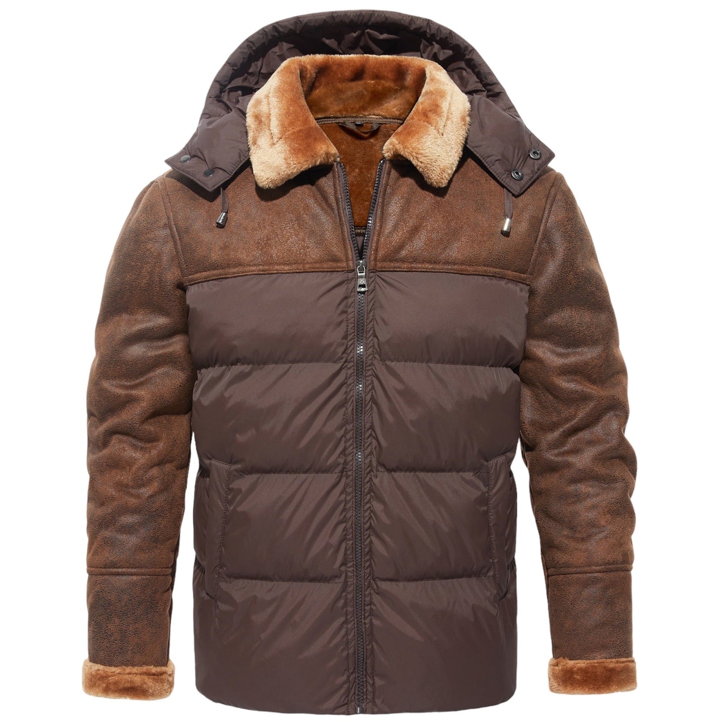 Stylish men's jacket with faux fur hood