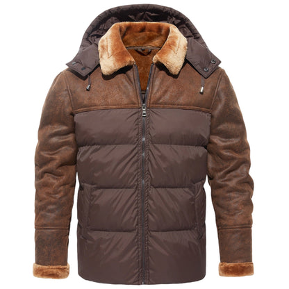 Stylish men's jacket with faux fur hood