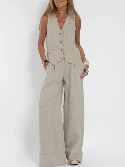 Linen Two-Piece Vest Set for Women