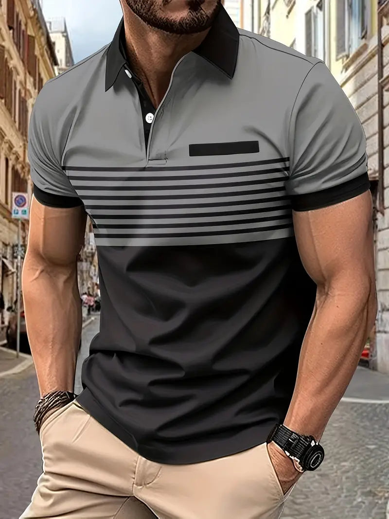 Men’s Polo Shirt - Slim Fit - Striped Design - Short Sleeve Casual Wear