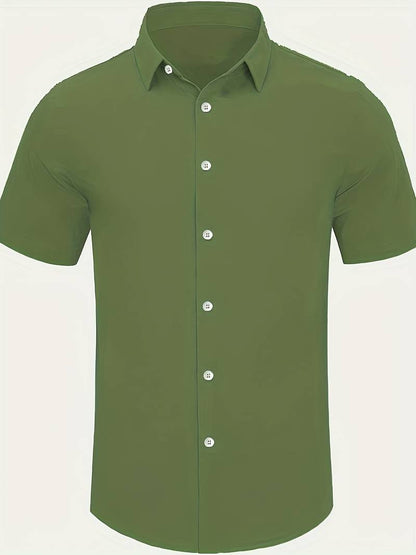 Men’s Short-Sleeve Button-Up Shirt - Classic Collar - Lightweight Relaxed Fit