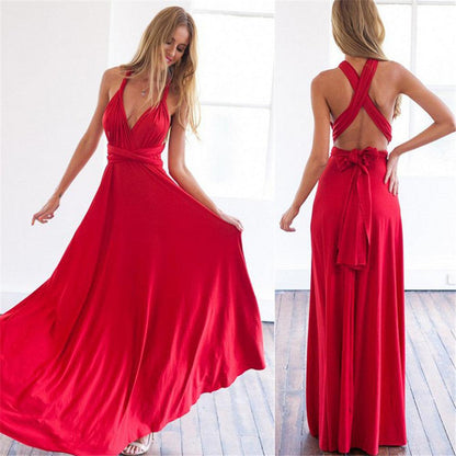 Elegant Convertible Maxi Dress with Halter Neck and Bow Detail for Women