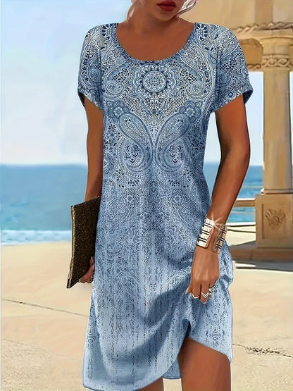 Women’s Midi Dress – Relaxed Fit – Scoop Neck – Short Sleeve – Breathable Fabric