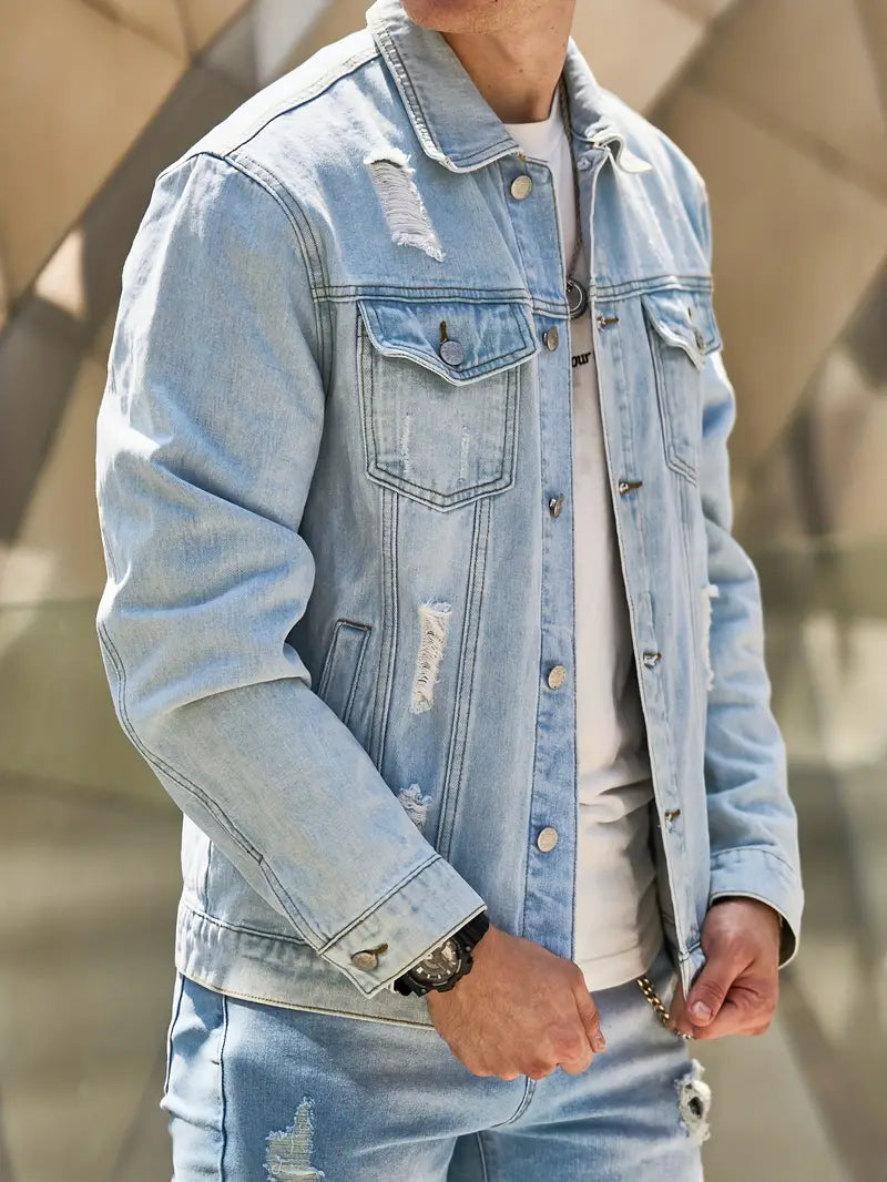 Men's denim jacket with button up front