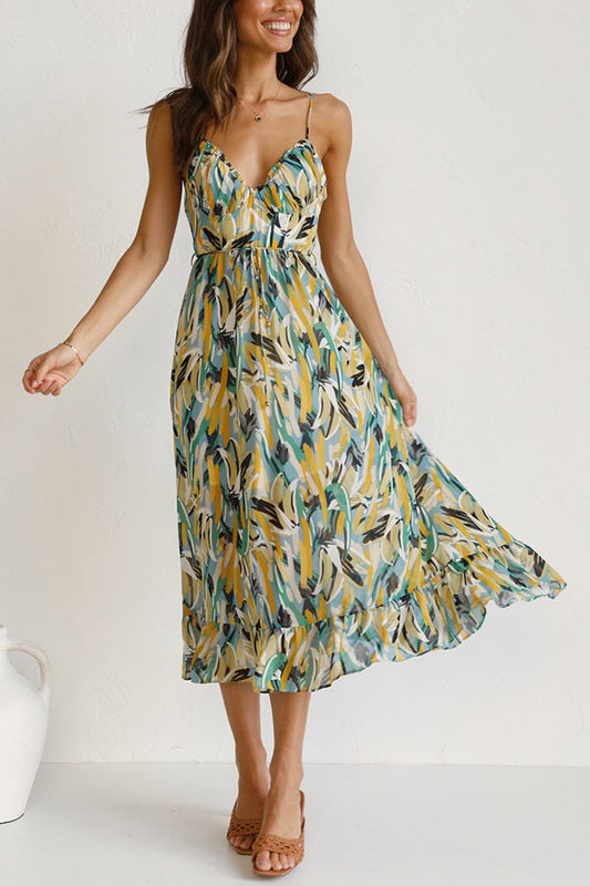 Women's Maxi Dress - Sleeveless V-Neck - Spaghetti Straps Flowy Casual Wear