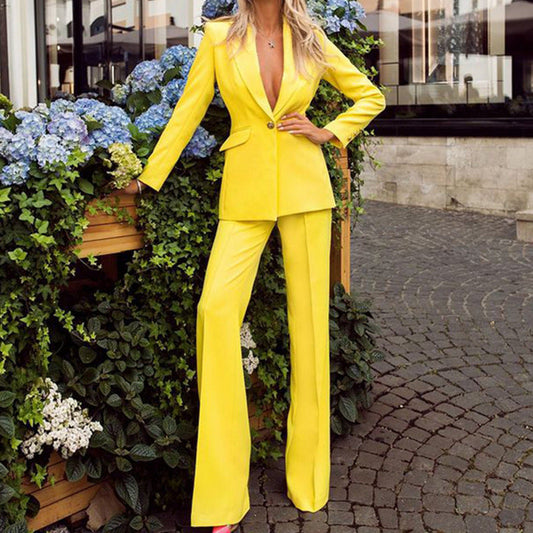 Women’s Blazer and Trousers Suit – Tailored Fit – High Waist – Straight Leg – Formal Wear