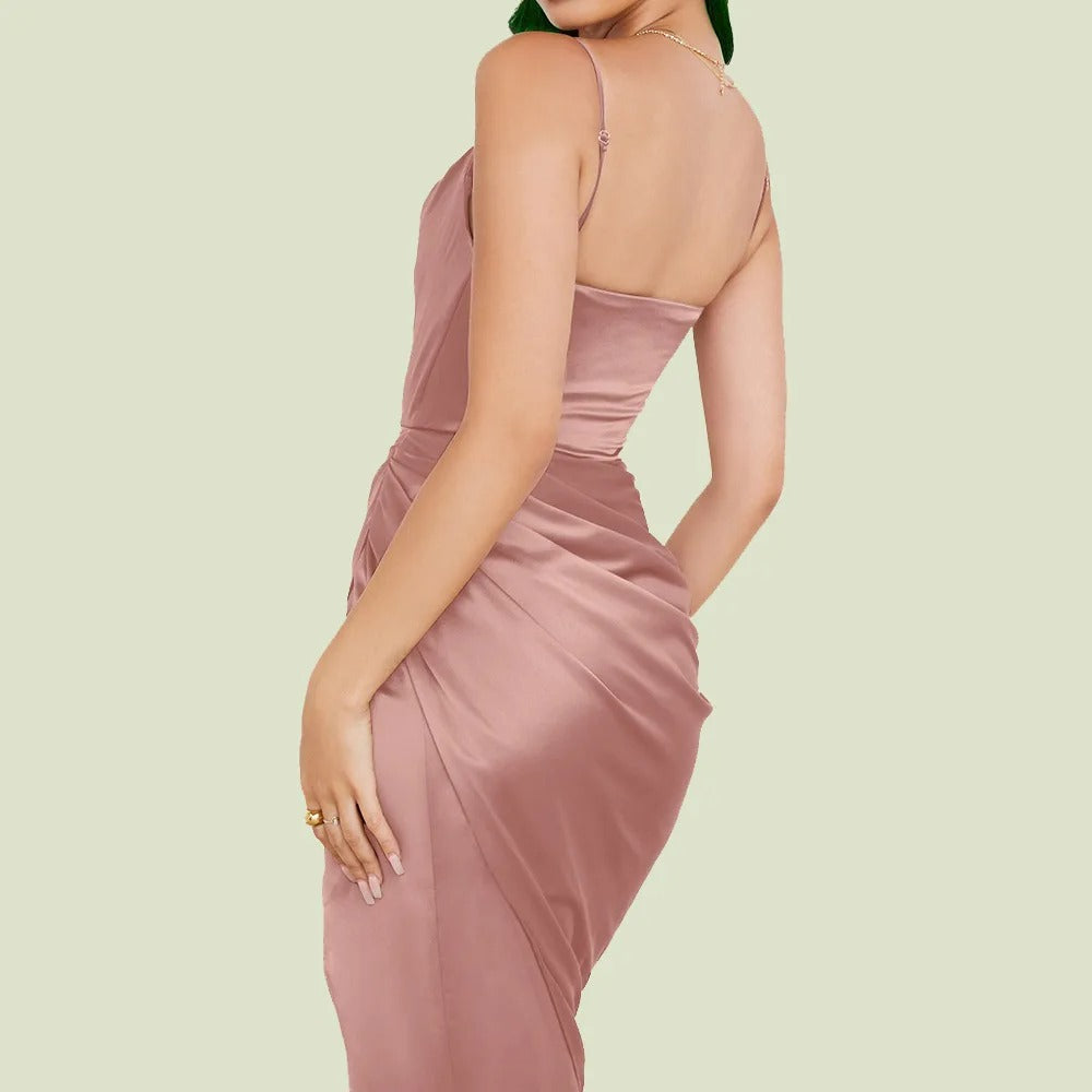 Satin Dress with Ruffles and Slim Straps