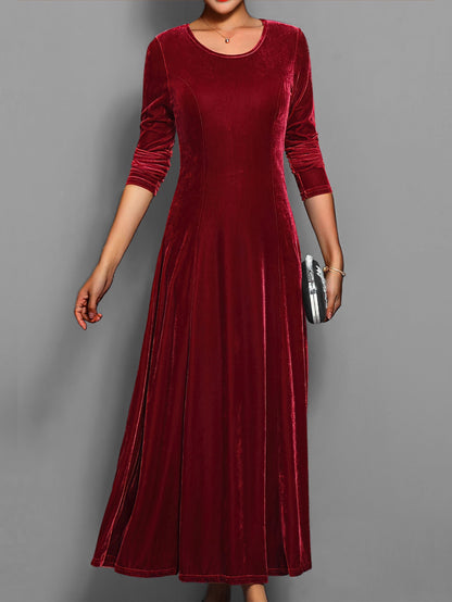 Women's Midi Dress - Crew Neck - Long Sleeve - Elegant Party & Formal Wear