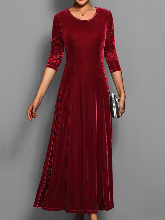 Women's Midi Dress - Crew Neck - Long Sleeve - Elegant Party & Formal Wear