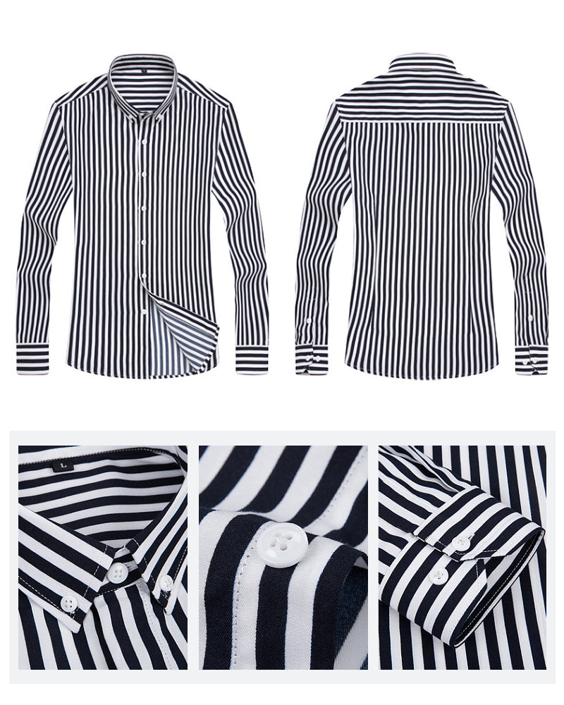Men’s Dress Shirt - Long Sleeve - Classic Fit - Striped - Button Cuffs - Business Formal