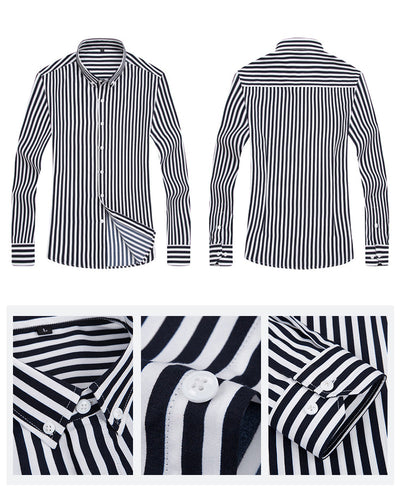 Men’s Dress Shirt - Long Sleeve - Classic Fit - Striped - Button Cuffs - Business Formal