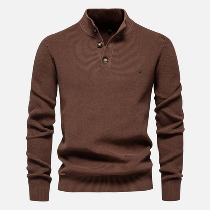 Men’s Turtleneck Sweater – Wool Blend – Slim Fit – Ribbed Knit with Button Placket