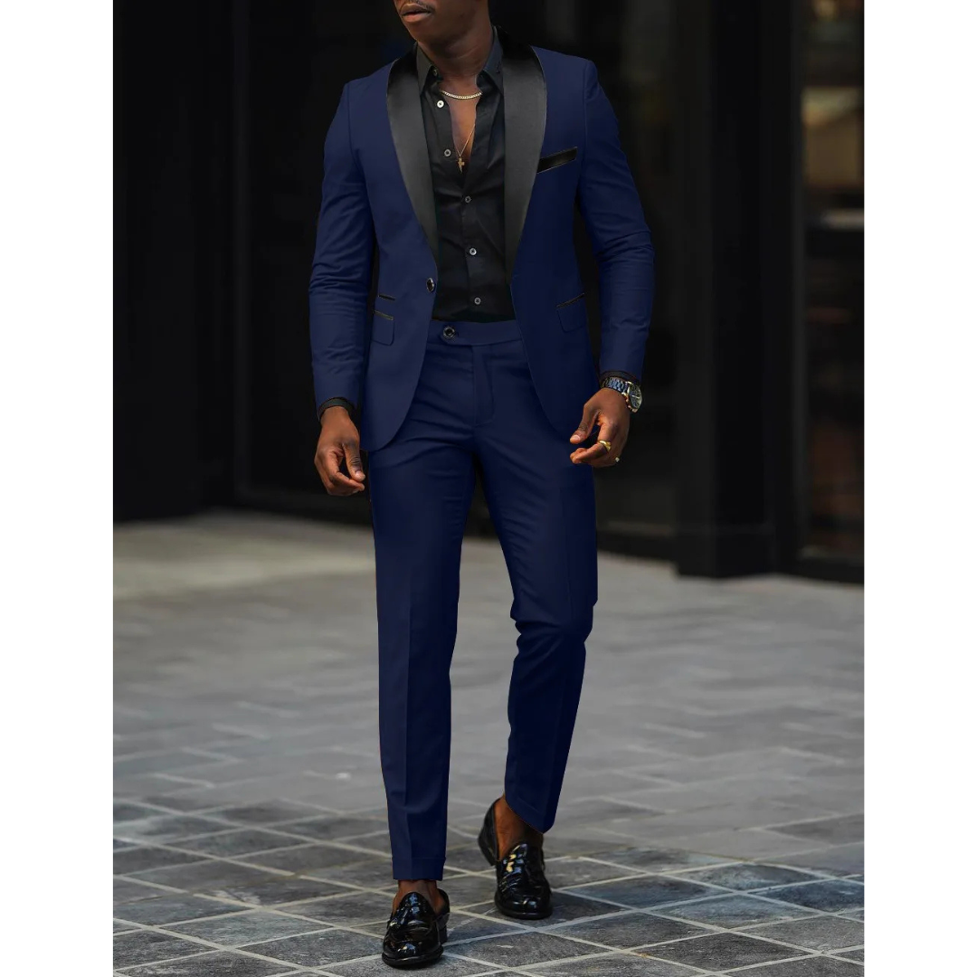 Men’s Slim Fit Suit – Wool Blend – Satin Shawl Lapel – Formal Two-Piece Set
