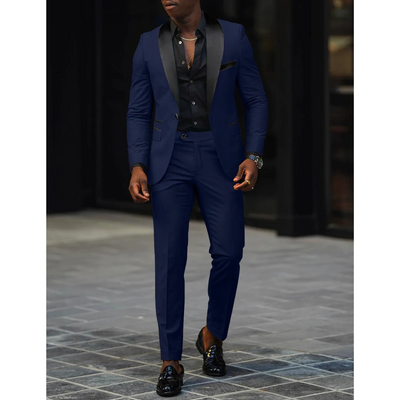 Men’s Slim Fit Suit – Wool Blend – Satin Shawl Lapel – Formal Two-Piece Set