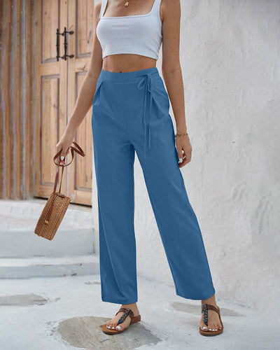 Women's Wide-Leg Trousers - High Waist - Tie-Up Waistband - Lightweight & Flattering