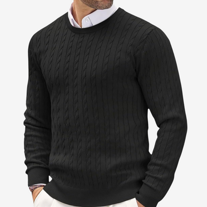 Men’s Sweater – 100% Cashmere – Tailored Fit – Crew Neck Cable Knit Long Sleeve