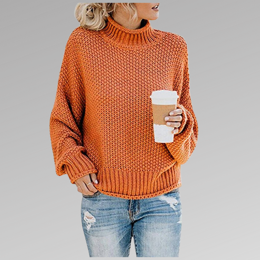 Women's high neck knit long sleeve sweater