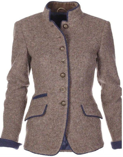 Women's Color Block Multi-Button Cotton Blend Spring Coat