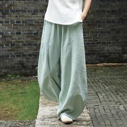 Women's Wide-Leg Trousers - High Waist - Lightweight Breathable Fabric - Relaxed Fit