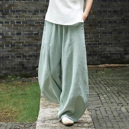 Women's Wide-Leg Trousers - High Waist - Lightweight Breathable Fabric - Relaxed Fit