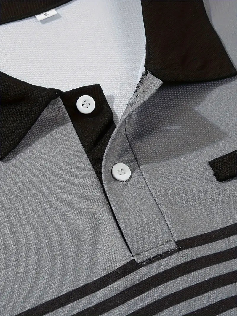 Men’s Polo Shirt - Slim Fit - Striped Design - Short Sleeve Casual Wear