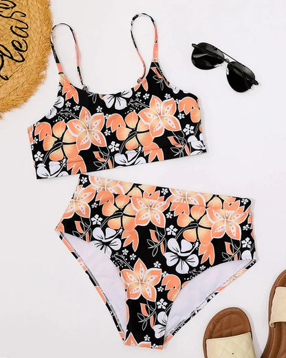 Women’s Bikini Set – High Waisted – Tank Style Top – Floral Print – Breathable Blend