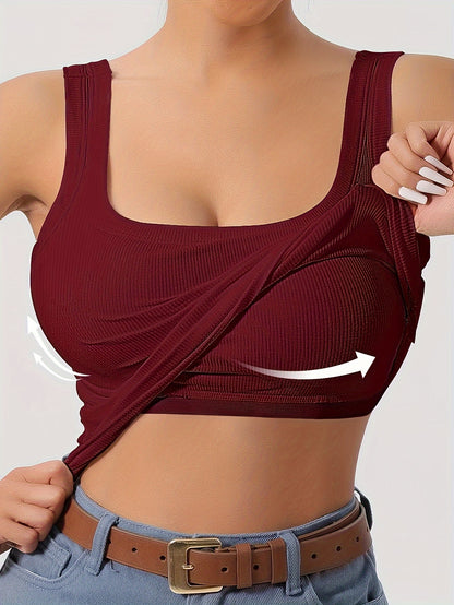 Ribbed crop tank top with built-in support for women