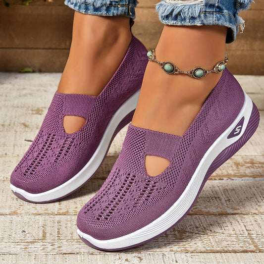 Women’s Slip-On Sneakers – Breathable Knit – Cushioned Sole – Low-Cut Casual Fit