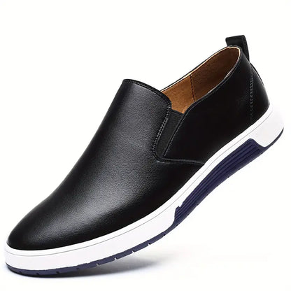 Men’s Slip-On Shoes - Leather - Flat Heel - Rubber Sole - Casual Comfortable Wear