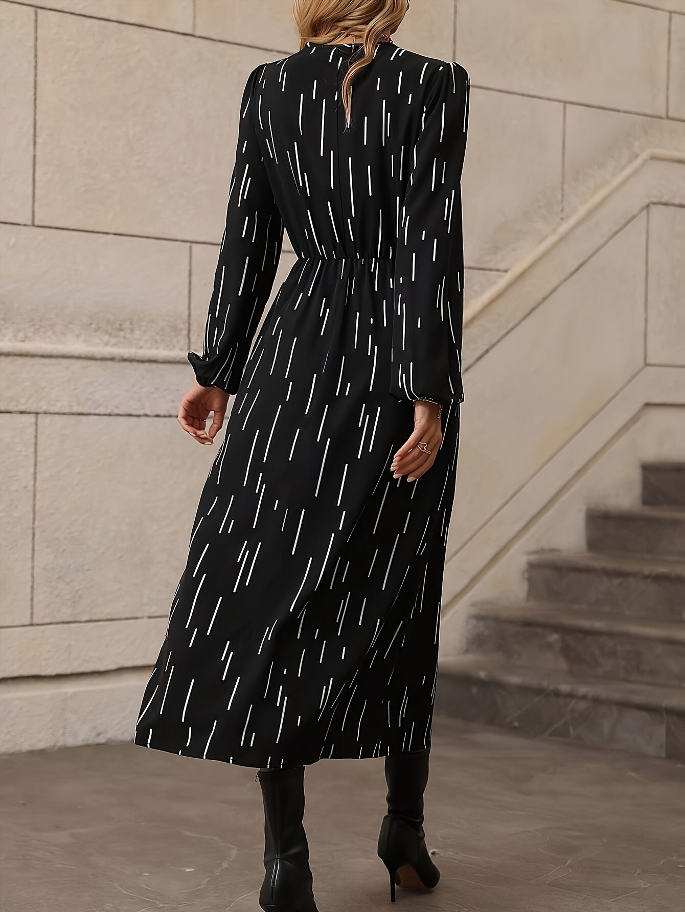 Women's Wrap Midi Dress - V-Neck - Long Sleeve - Belted Waist C-Buckle - Side Slit