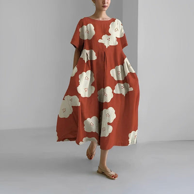 Women's Boho Floral Print Casual Loose Swing Dress