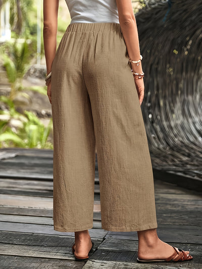 Women's Wide-Leg Trousers - High Waist - Lightweight Breathable Fabric - Side Slit Detail