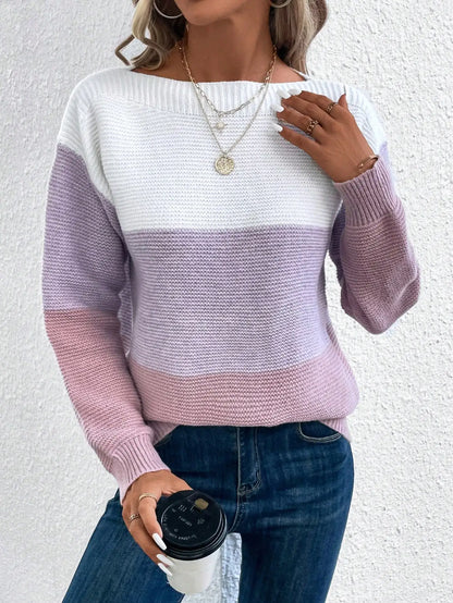 Women's long arm knit sweater with round neckline