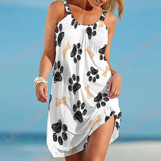 Women’s Casual Dress – Relaxed Fit – Sleeveless – Playful Print – Breathable Blend