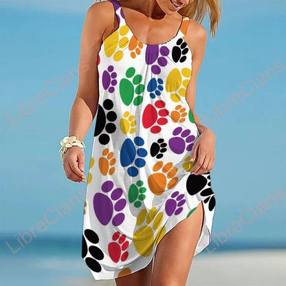 Women’s Casual Dress – Relaxed Fit – Sleeveless – Playful Print – Breathable Blend