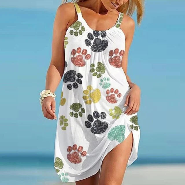 Women’s Casual Dress – Relaxed Fit – Sleeveless – Playful Print – Breathable Blend
