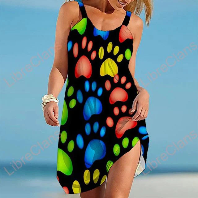 Women’s Casual Dress – Relaxed Fit – Sleeveless – Playful Print – Breathable Blend
