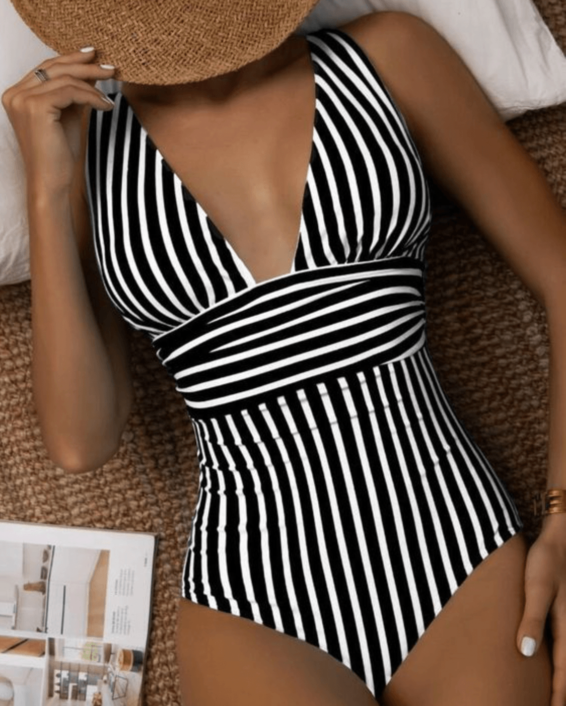 Halter Neck Striped One-Piece Swimsuit for Women