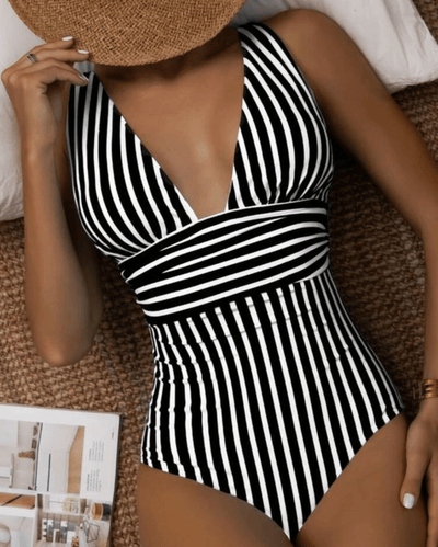 Halter Neck Striped One-Piece Swimsuit for Women