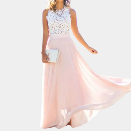 Women's Formal Gown - Sleeveless Lace Bodice - Fitted Waist - Flowing Elegant Skirt